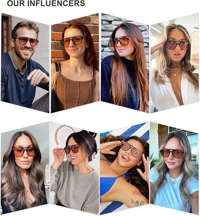 Woman wearing Sandra Light Orange Red Lens Sojos sunglasses